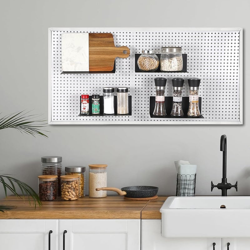 Kokone 6 Pack Magnetic Pegboard Shelves for Storing or Displaying, 10x4.3 Inch Flat Display Shelves for Pegboard, Wall Pegboard Shelves Accessories Steel Tray for Garage Workshop Craft Room Organizer - Image 2